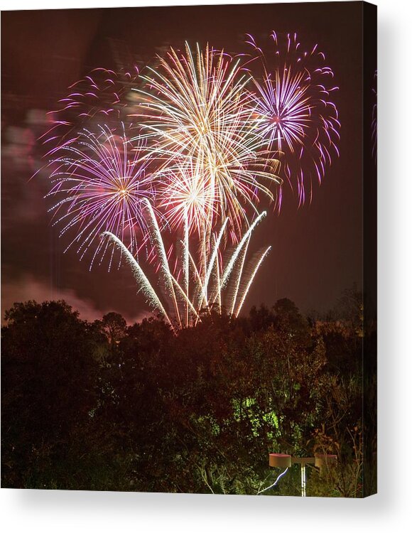 Happy New Year 2019 Fireworks Gainesville Florida Depot Park Acrylic Print featuring the photograph 2019 by Farol Tomson