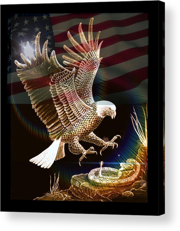 Eagle Acrylic Print featuring the mixed media Air Superiority-Patriotic Eagle by Gary F Richards