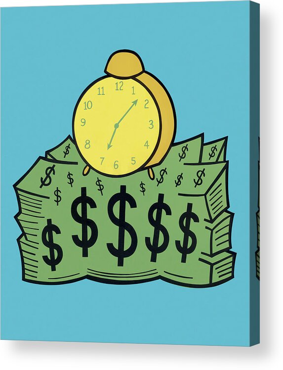 Alarm Acrylic Print featuring the drawing Alarm Clock on Pile of Money by CSA Images