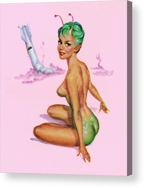 Adult Acrylic Print featuring the drawing Alien Woman With Crashed Rocket by CSA Images