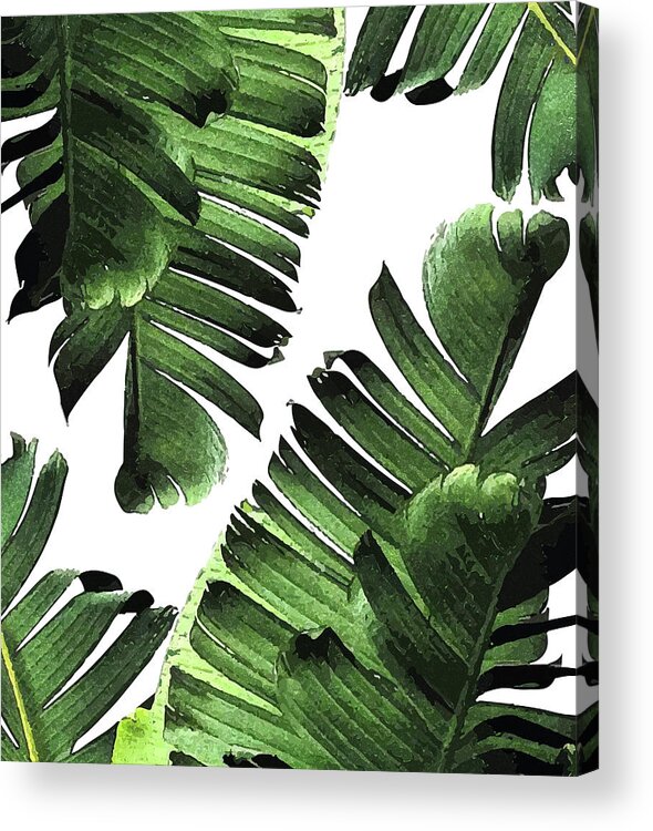 Leaf Acrylic Print featuring the mixed media Banana Leaf - Tropical Leaf Print - Botanical Art - Modern Abstract - Green, Olive by Studio Grafiikka