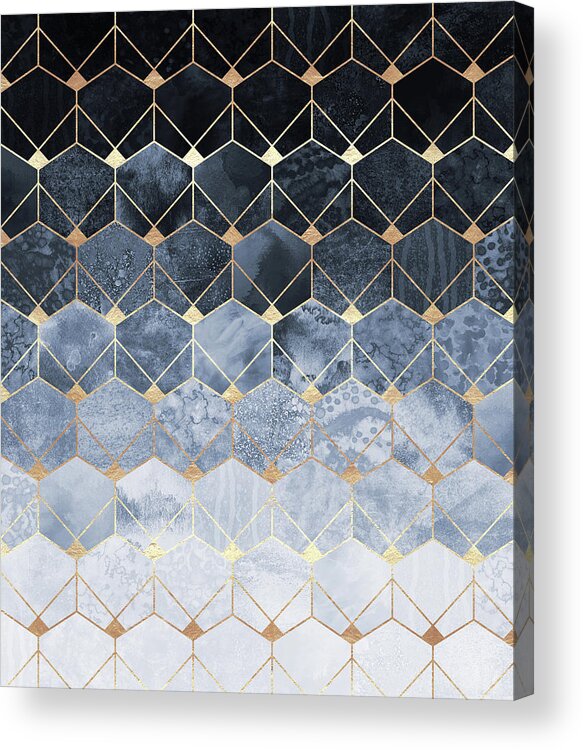 Graphic Acrylic Print featuring the digital art Blue Hexagons And Diamonds by Elisabeth Fredriksson