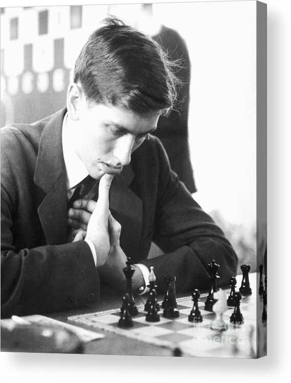 Young Men Acrylic Print featuring the photograph Bobby Fischer Contemplating Chess Move by Bettmann