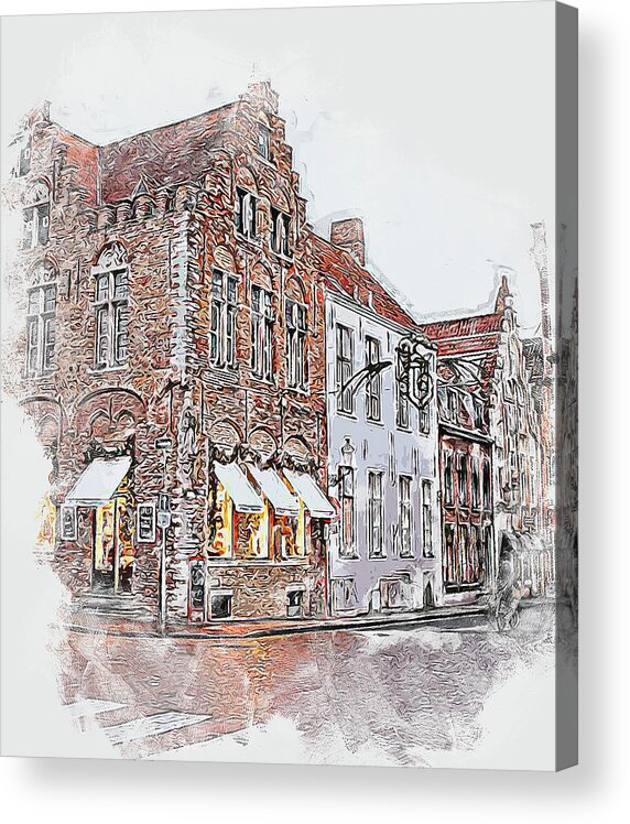 Belgium Acrylic Print featuring the painting Bruges, Belgium - 04 by AM FineArtPrints