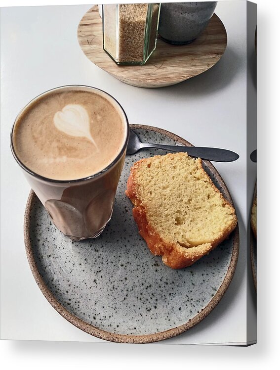  Acrylic Print featuring the photograph CAFE. Latte and Cake. by Lachlan Main