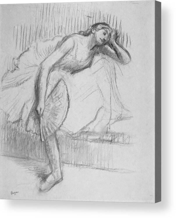 19th Century Art Acrylic Print featuring the drawing Dancer Resting with a Fan by Edgar Degas