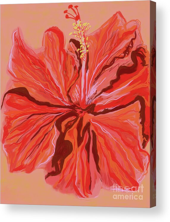 Hibiscus Acrylic Print featuring the digital art Hibiscus Color Lines by Annette M Stevenson