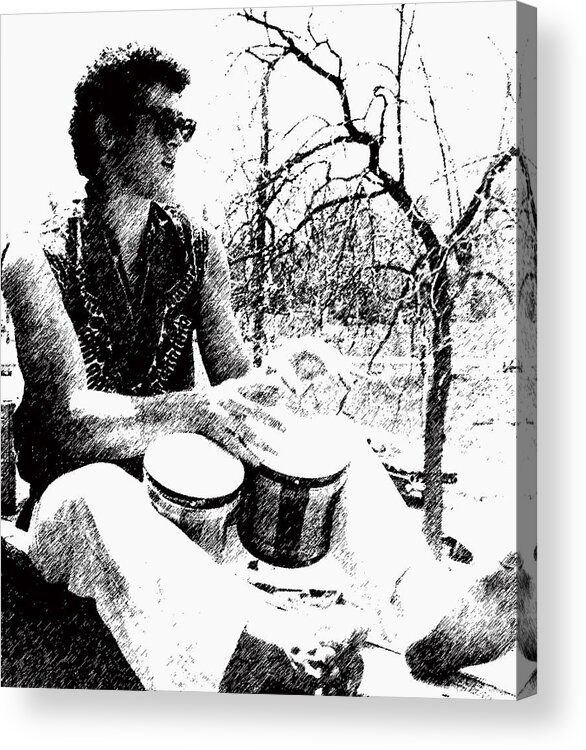 Barefoot Man Acrylic Print featuring the photograph Man with Bongos by Geoff Jewett