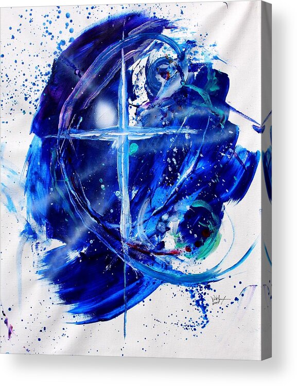 #faith #god #god #jesus #jesus #christ #cross #christian #christiancross #abstract #art #painting #blue #light #peace #agnostic #sky #answer #question #scarpace #joy #faith Acrylic Print featuring the painting Mystery of Faith by J Vincent Scarpace