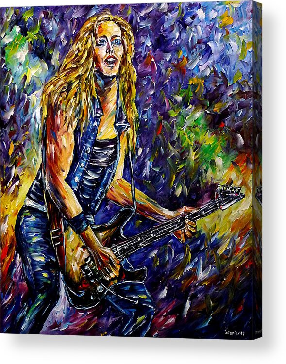 I Love Nita Strauss Acrylic Print featuring the painting Rock Guitarist by Mirek Kuzniar