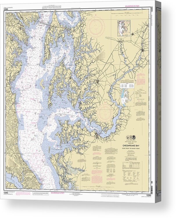 Chesapeake Bay Acrylic Print featuring the digital art Chesapeake Bay, Cove Point to Sandy Point NOAA Chart Chart 12263 by Nautical Chartworks
