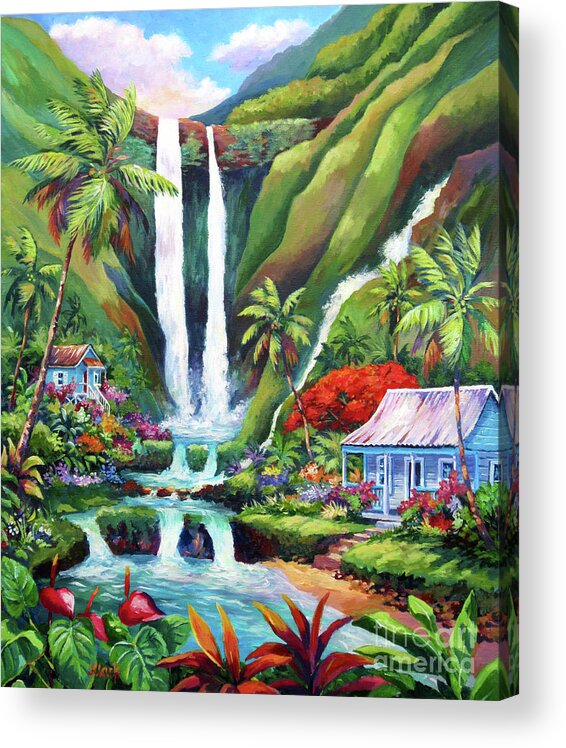 Waterfall Acrylic Print featuring the painting Paradise Falls by John Clark