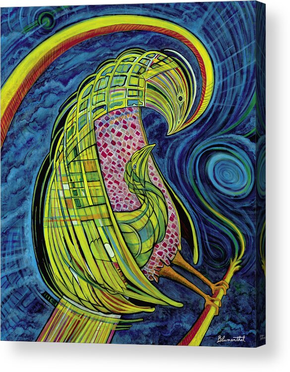 Bird Acrylic Print featuring the painting Penglade by Yom Tov Blumenthal