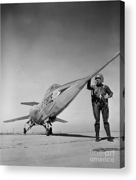 Supersonic Airplane Acrylic Print featuring the photograph Pilot Checking Nose Of F-104 Starfighter by Bettmann