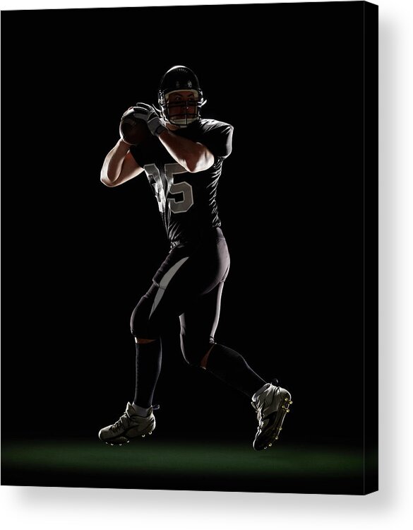 Sports Helmet Acrylic Print featuring the photograph Quarterback In Three-step Drop Position by Lewis Mulatero