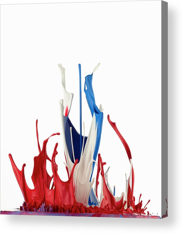 White Background Acrylic Print featuring the photograph Red White And Blue Abstract Liquid by Don Farrall