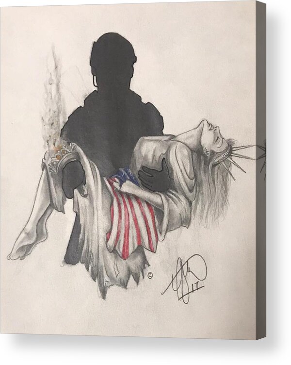 Liberty Acrylic Print featuring the drawing Saving Liberty by Howard King