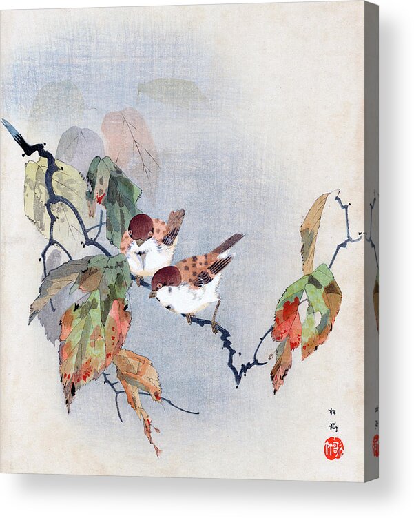 Shoki Acrylic Print featuring the painting Sparrows by Shoki