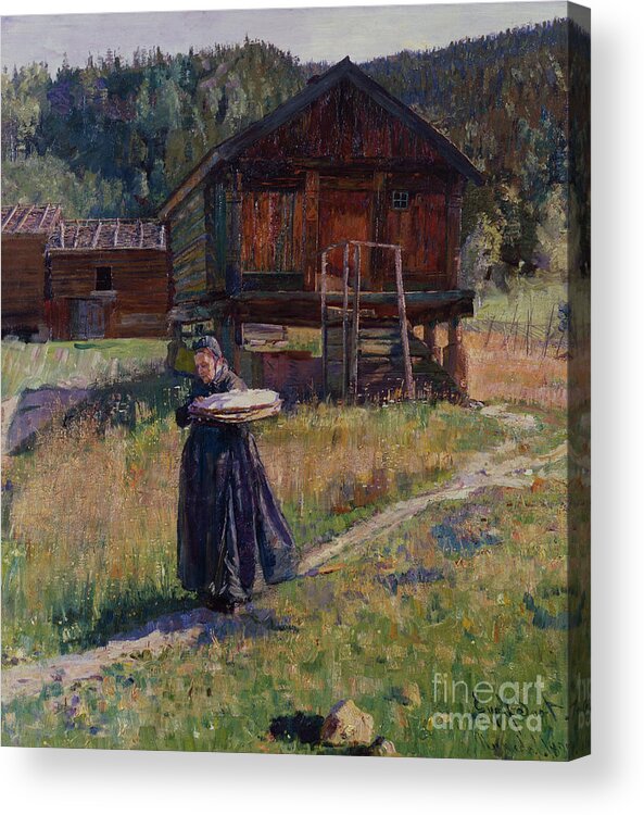 Eyolf Soot Acrylic Print featuring the painting The crisp bread wife, Numedal by Eyolf Soot by O Vaering