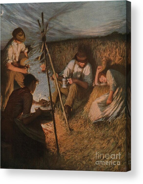 Farm Worker Acrylic Print featuring the drawing The Harvesters Supper 1 by Print Collector