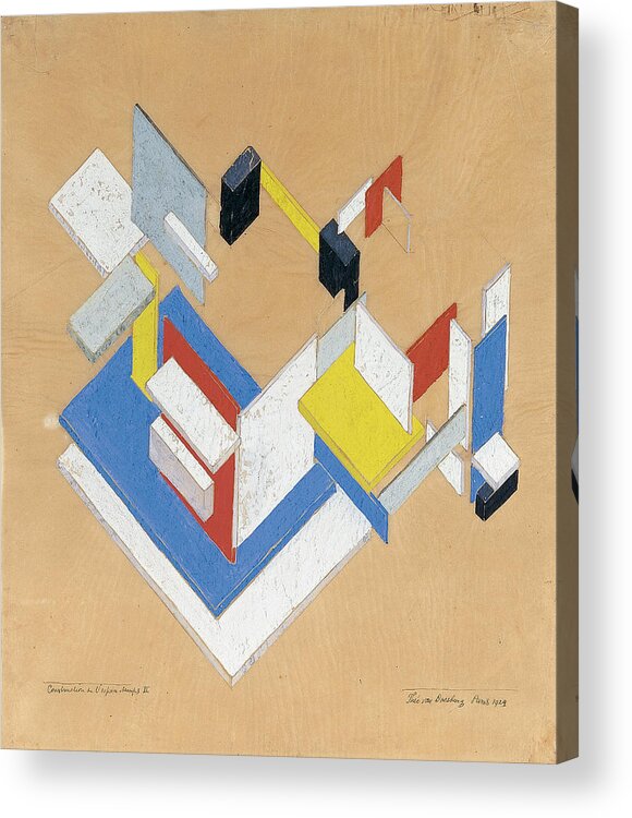 Gouache Acrylic Print featuring the drawing Theo van Doesburg -Utrecht, 1883-Davos, 1931-. Construction in Space-Time II -1924-. Gouache, pen... by Theo van Doesburg -1883-1931-
