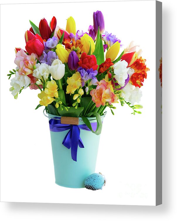 Tulips Acrylic Print featuring the photograph Tulips and Freesia by Anastasy Yarmolovich