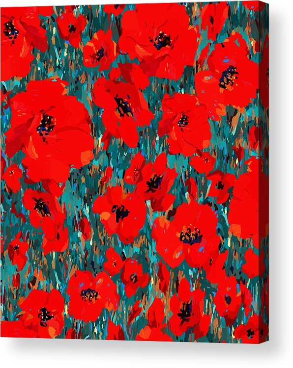 Red Poppies Acrylic Print featuring the digital art Wild Red Poppies by L Diane Johnson