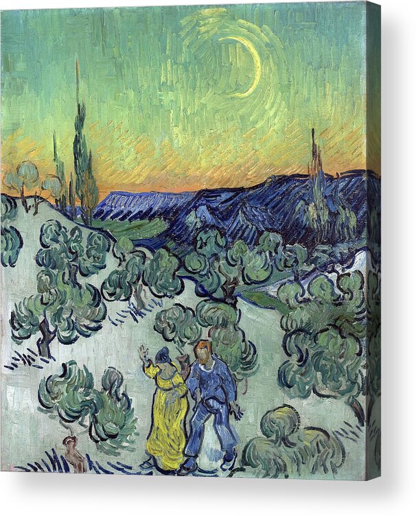 Vincent Van Gogh Acrylic Print featuring the painting A Walk at Twilight #4 by Vincent Van Gogh