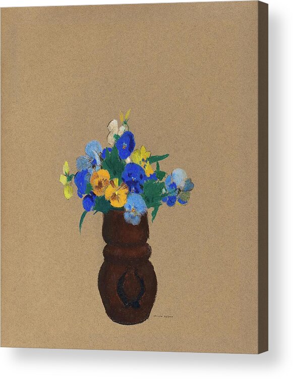 Pansies Acrylic Print featuring the painting Pansies #7 by Odilon Redon