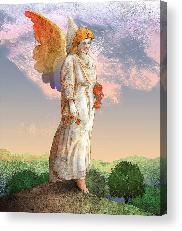 Angel Acrylic Print featuring the digital art Angel with Roses by Cap Pannell