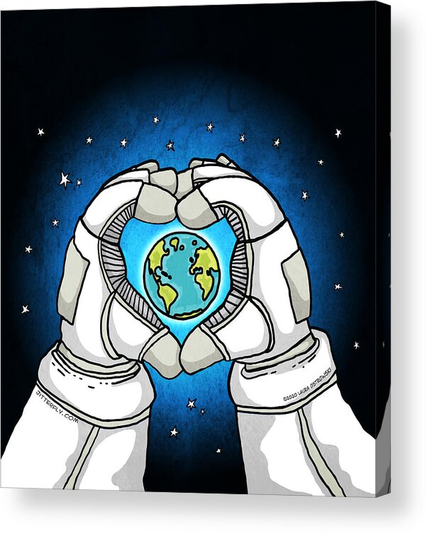 Astronaut Acrylic Print featuring the digital art Astronaut Loves Earth by Laura Ostrowski