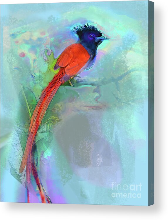 Birds Acrylic Print featuring the mixed media Birds-African Paradise Flycatcher by Zsanan Studio