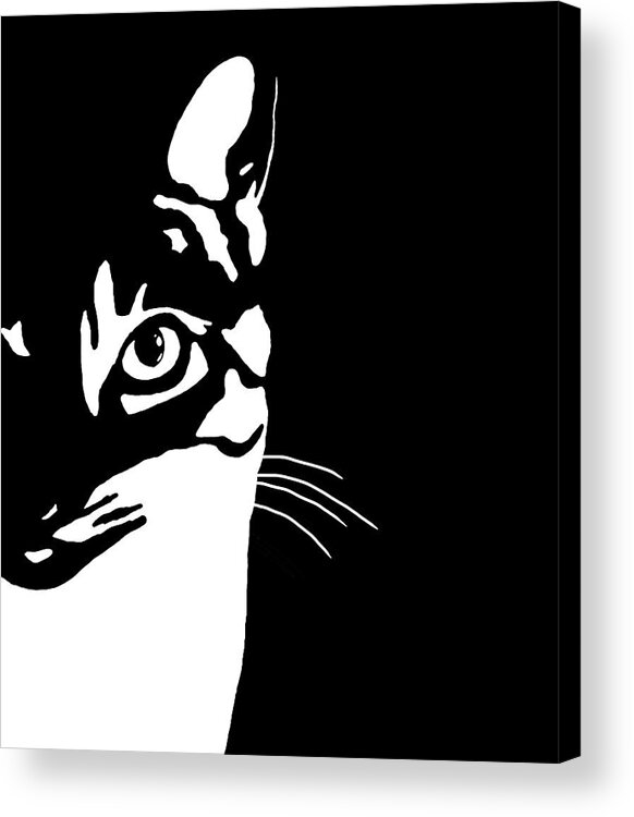 Cat Acrylic Print featuring the digital art Black and White Cat 657 by Lucie Dumas