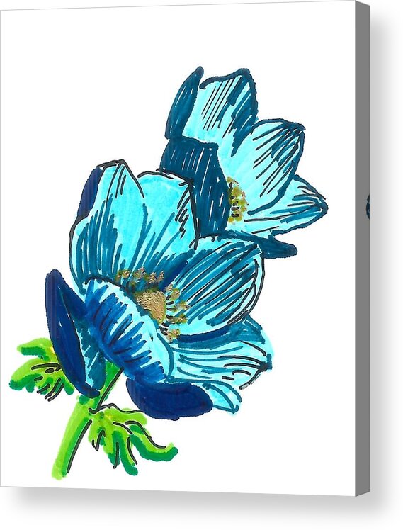 Blue Acrylic Print featuring the painting Blue Flowers by Masha Batkova