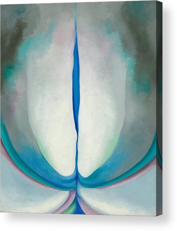 Georgia O'keeffe Acrylic Print featuring the painting Blue line - abstract modernist flower painting by Georgia O'Keeffe