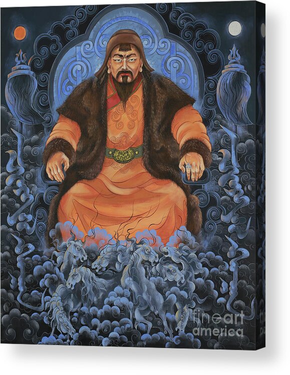 Genggiskhan Acrylic Print featuring the painting Chinggis Khaan by Solongo Chuluuntsetseg