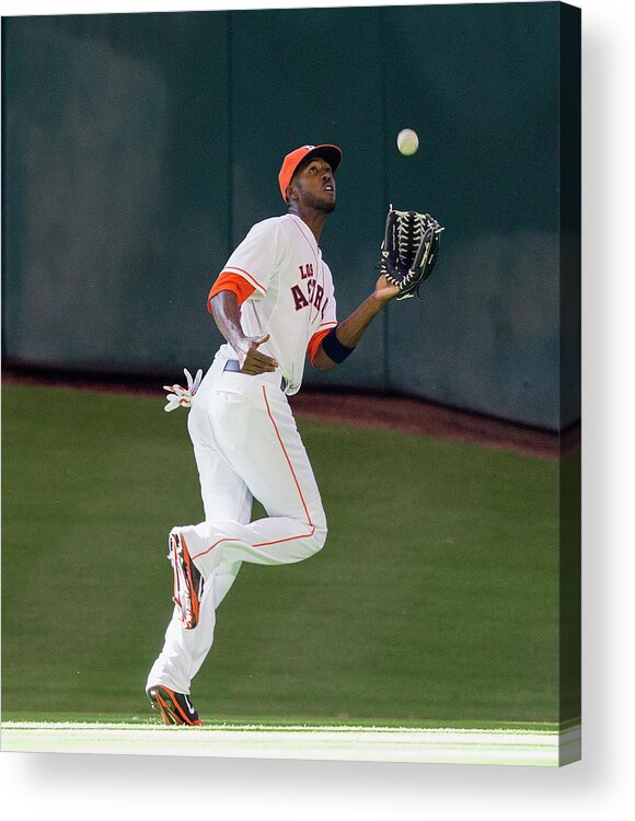 American League Baseball Acrylic Print featuring the photograph Cole Gillespie and Dexter Fowler by Bob Levey