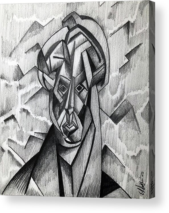 Cubist Acrylic Print featuring the drawing Cubist Portrait by Creative Spirit