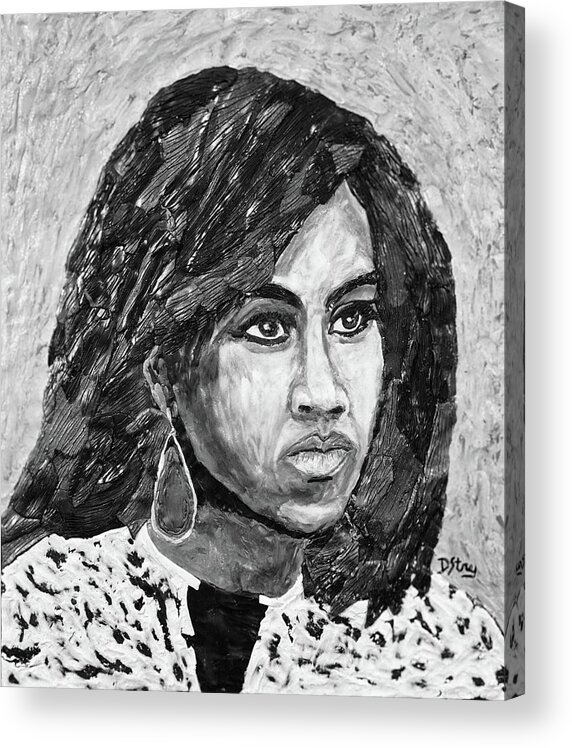  Acrylic Print featuring the mixed media First Lady of Hope in BW by Deborah Stanley