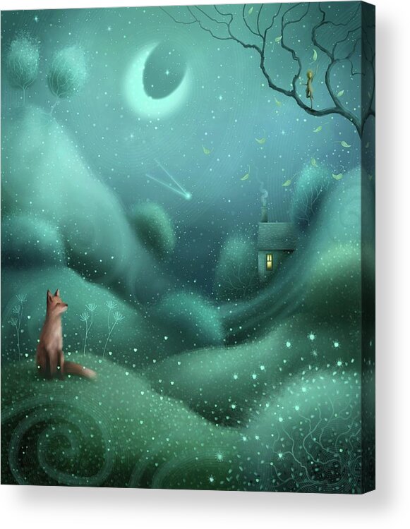 Landscape Acrylic Print featuring the painting Fox, Fairy, Falling Leaves by Joe Gilronan