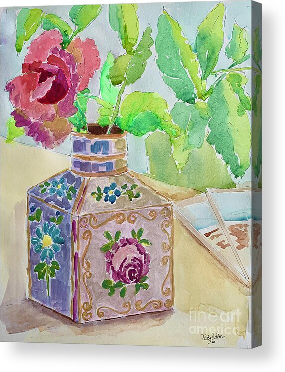 Painted China Vase Acrylic Print featuring the painting Granny's Vase by Patsy Walton