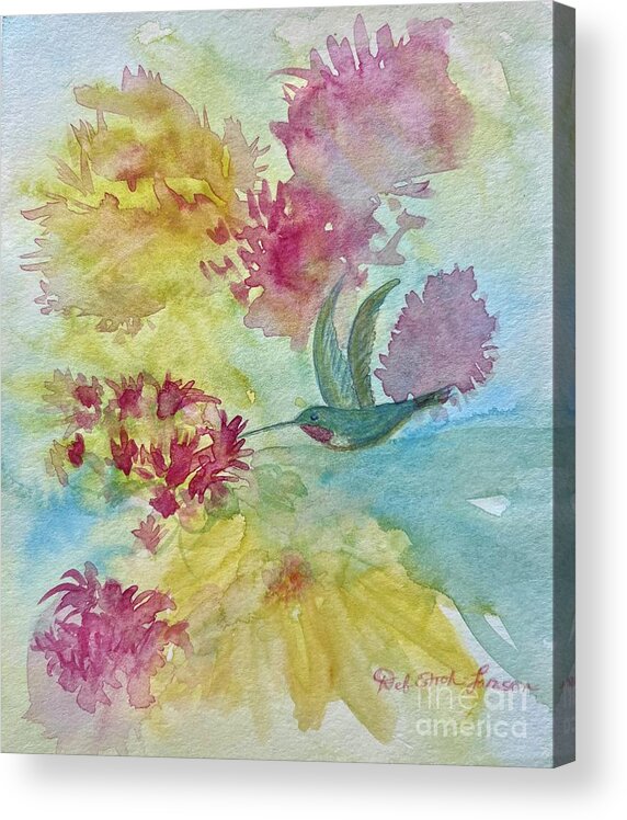 Flowers Acrylic Print featuring the painting Hummer by Deb Stroh-Larson