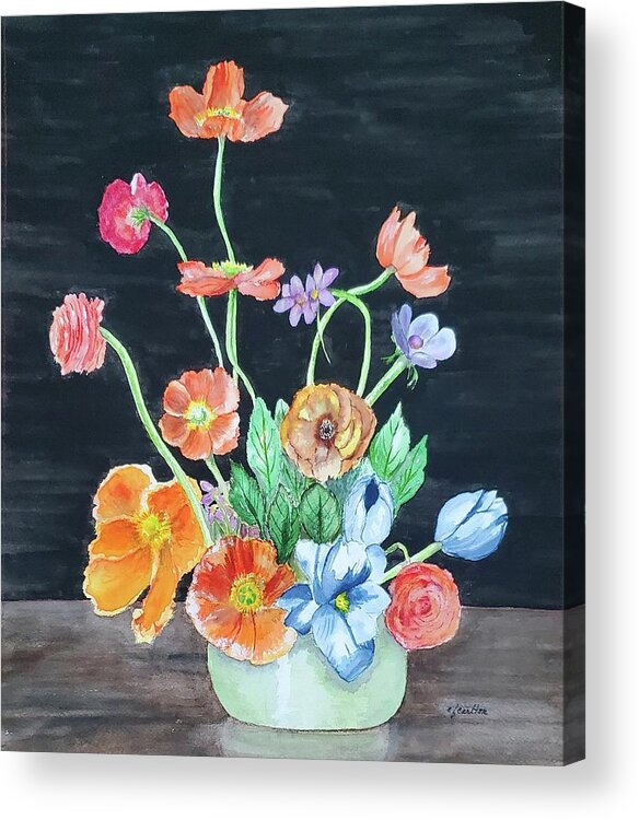 Poppies Acrylic Print featuring the painting Inspired by Tulipina by Claudette Carlton