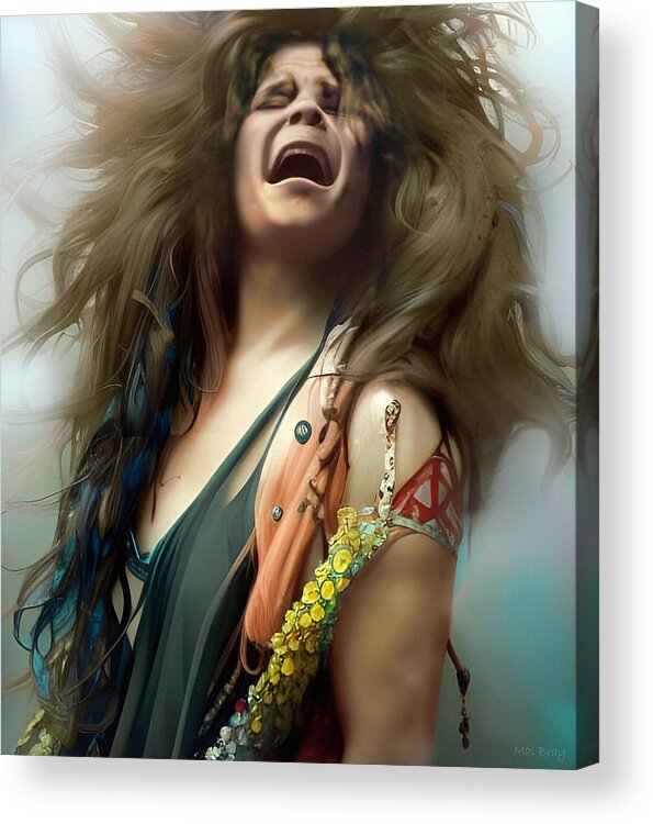 Janis Joplin Acrylic Print featuring the digital art Janis Joplin Rock Star by Mal Bray