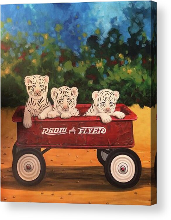 White Tigers Acrylic Print featuring the painting Just The Cat Wagon by Lance Headlee