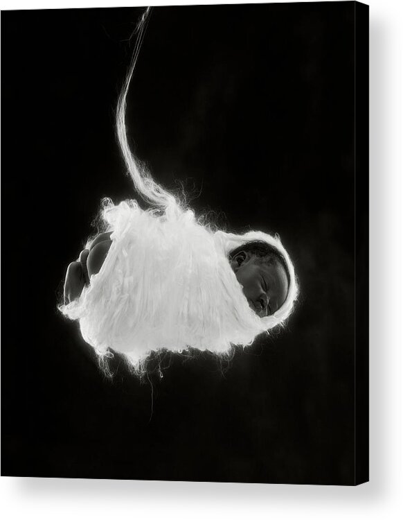 Black & White Acrylic Print featuring the photograph Kwasi Wrapped in Silk by Anne Geddes