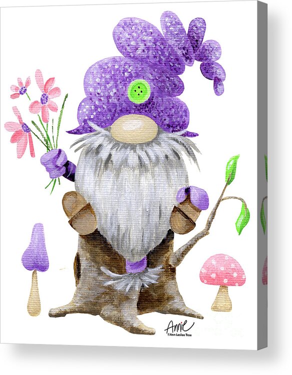 Gnome Acrylic Print featuring the painting Leif Gnome by Annie Troe