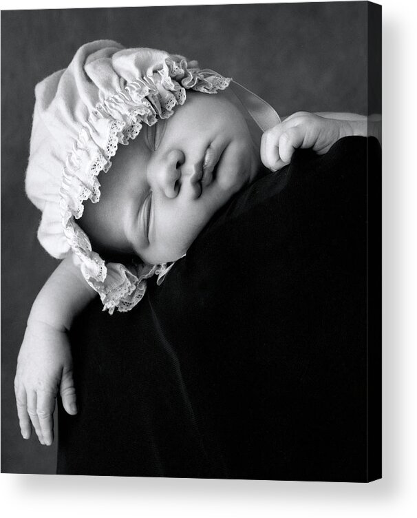 Black And White Acrylic Print featuring the photograph Lochie Sleeping by Anne Geddes