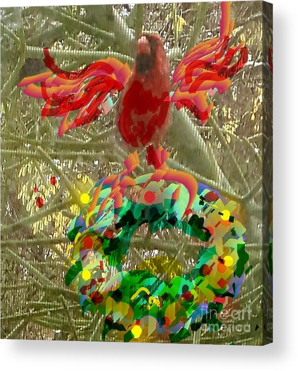 Christmas Cards Acrylic Print featuring the digital art Maverick Hill Cardinal at Christmas by Lynn Maverick Denzer