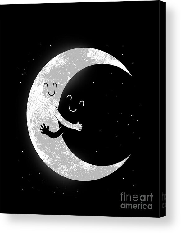 Moon Hug Space Smile Humor Cartoon Stars Silhouette Black And White Bw Hug Love Acrylic Print featuring the digital art Moon Hug by Digital Carbine